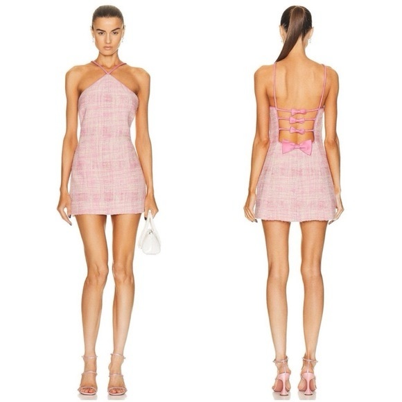 LoveShackFancy Dresses & Skirts - LoveShackFancy Gandler Tweed Bow Detail Pastel Peony Pink Mini Dress Size 4